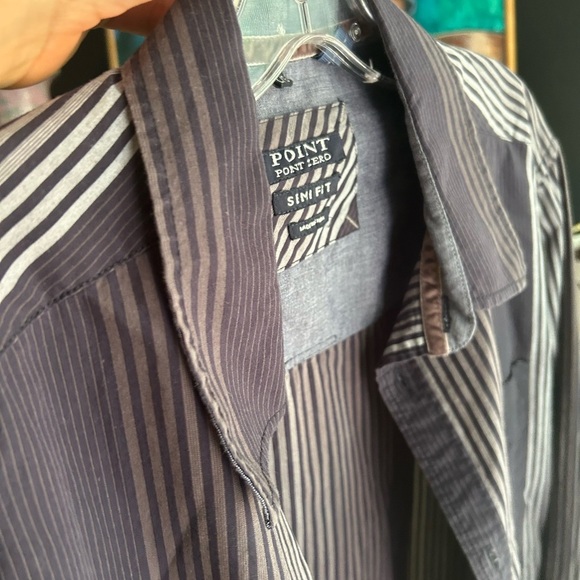 Point Zero Men's Black and Gray Striped Shirt L Semi Fit Y2K - Picture 8 of 16